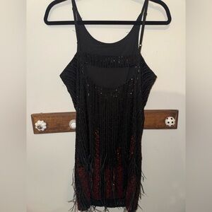 Parker Black and Red Fringe Mini Dress